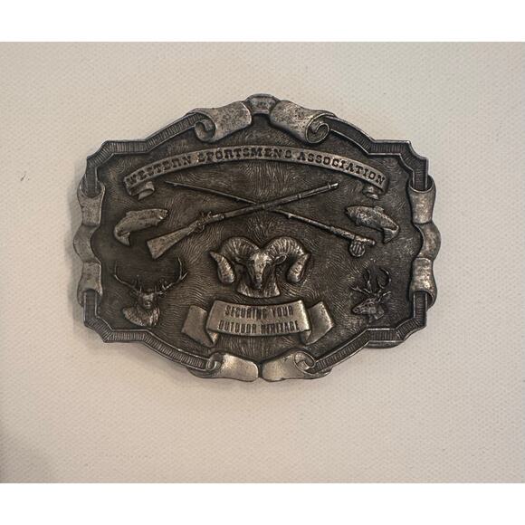Vintage 1976 Bergamot Brass Works Belt Buckle Western Sportsmen's Association - Picture 1 of 3